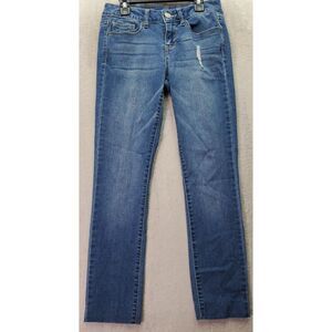 SO Jeans Womens Size 3 Blue Denim Ripped‎ Pockets Mid Rise Skinny Leg Flat Front